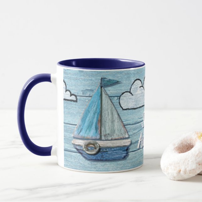 Driftwood Beach Design Yacht 2 Ton Kaffee Tasse. Tasse (Mit Donut)