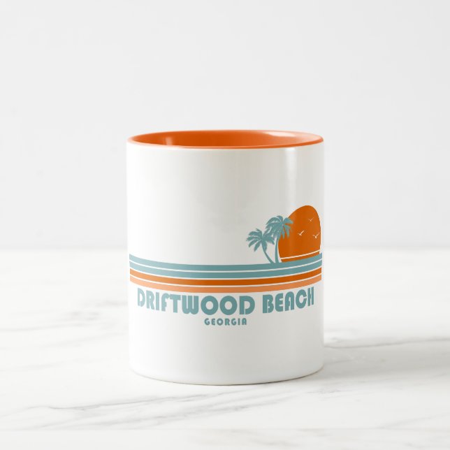 Driftwood Beach Georgia Sun Palm Trees Zweifarbige Tasse (Mittel)