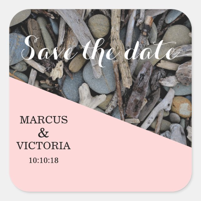 Driftwood Beach Hochzeit Save the Date Quadratischer Aufkleber (Vorderseite)