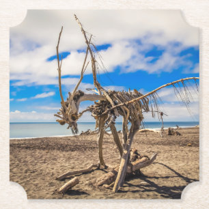 Driftwood-Kunstwerk am Hokitika Beach, Neuseeland Untersetzer