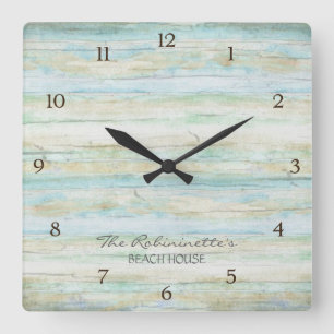 Driftwood Ocean Beach House Coastore Quadratische Wanduhr