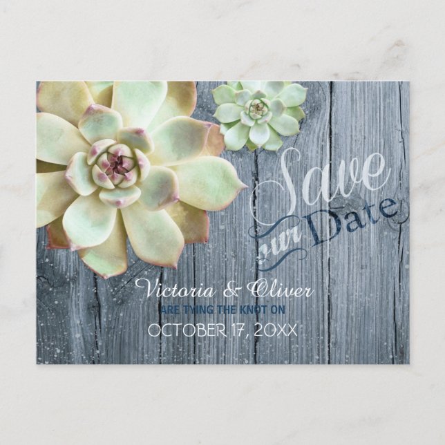 Driftwood Succulent Cactus Wedding Save the Date Ankündigungspostkarte (Vorderseite)