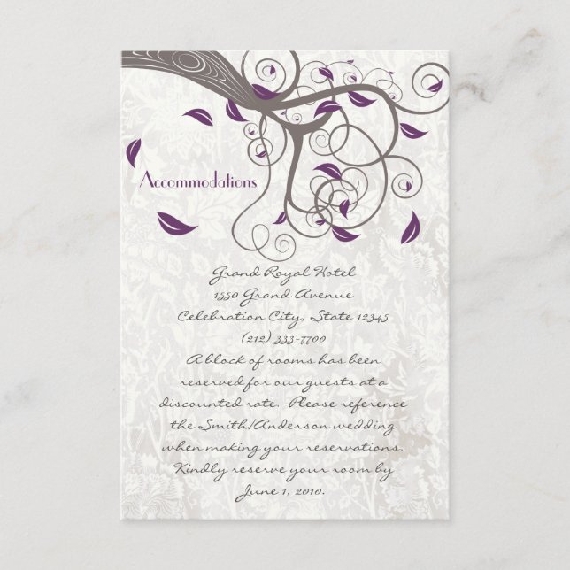 Driftwood Tree Lila Leaf Swirl Unterkünfte Begleitkarte (Vorderseite)