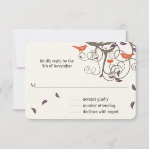 Driftwood Tree Swirl Love Birds Wedding RSVP Karte