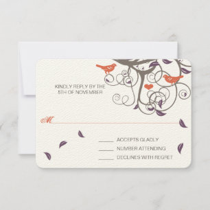 Driftwood Tree Swirl Love Birds Wedding RSVP Karte