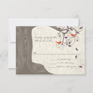 Driftwood Tree Swirl Love Birds Wedding RSVP Karte