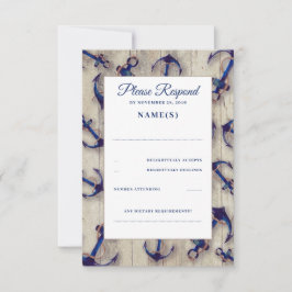 Driftwood und Navy Blue Anchors Wedding RSVP Cards Karte