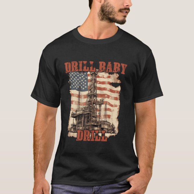 Drill Baby Drill American Flag Design Long Sleeve T-Shirt (Vorderseite)
