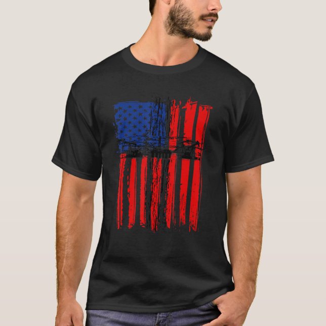 Drill Baby Drill American Flag Öl und Gas Oilfone T-Shirt (Vorderseite)