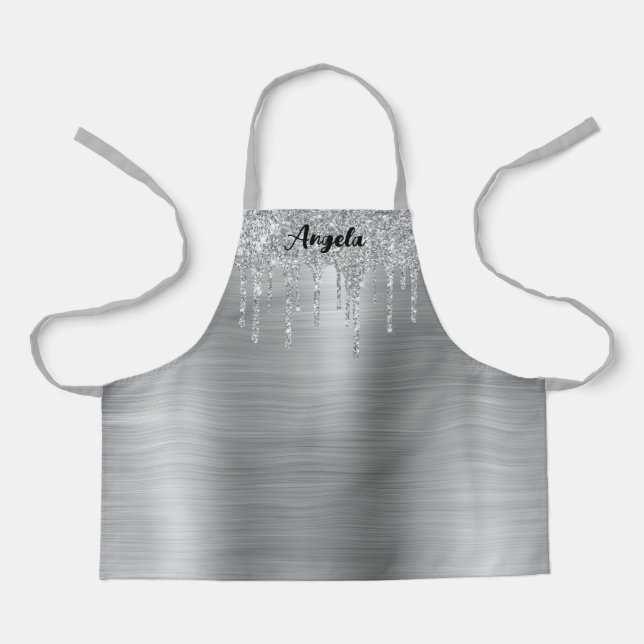 Drillen Silver Glitzer Glam Personalisiert S Schürze (Vorderseite)