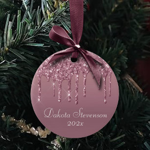 Drilling Girly Glitzer   Dusty Mauve Pink Monogram Keramik Ornament