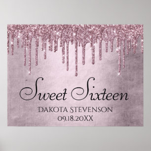Drilling Girly Glitzer Dusty Mauve Pink Sweet 16 Poster