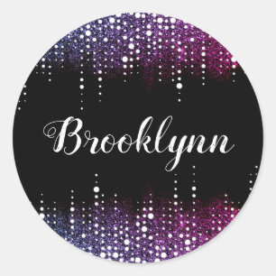 Drilling Glitzer Rain Lila Sequins Sparkle Black Runder Aufkleber