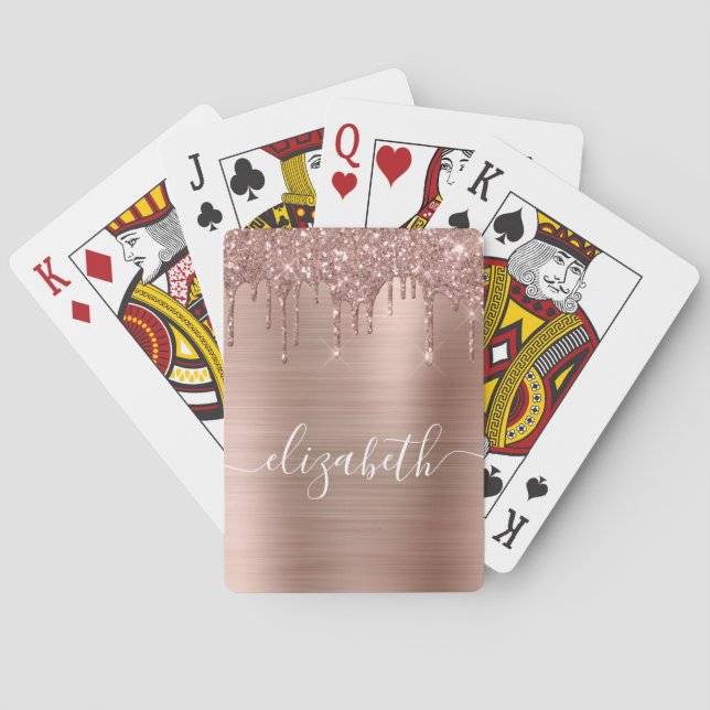Drilling Glitzer Rose Gold Monogram Playing Cards Spielkarten (Rückseite)