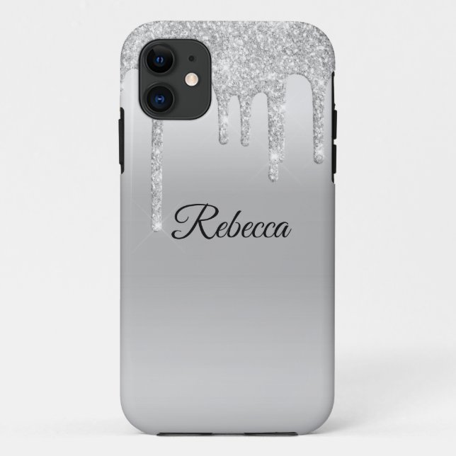 Drilling Glitzer Silver Personalisiert Case-Mate iPhone Hülle (Rückseite)
