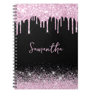 Drilling Pink Black Glitzer Glam Name Notebook Notizblock