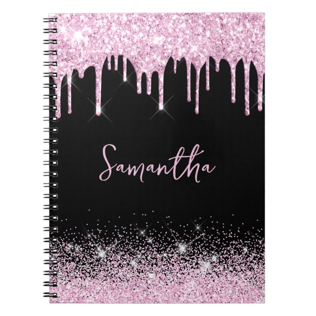 Drilling Pink Black Glitzer Glam Name Notebook Notizblock (Vorderseite)