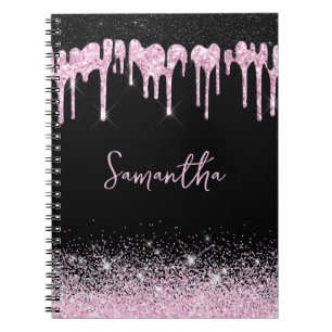 Drilling Pink Black Glitzer Glam Name Notebook Notizblock