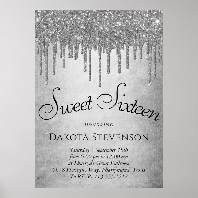 Drilling Silvery Glitzer | Platinum 16 . Geburtsta Poster (Vorne)