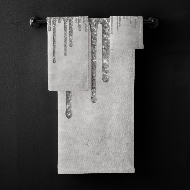 Drilling Silvery Glitzer | Platinum Imitats Metall Badhandtuch Set (Von Creator hochgeladen)