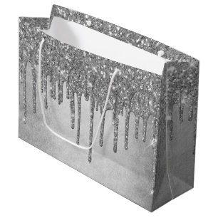Drilling Silvery Glitzer Platinum Imitats Metall Große Geschenktüte