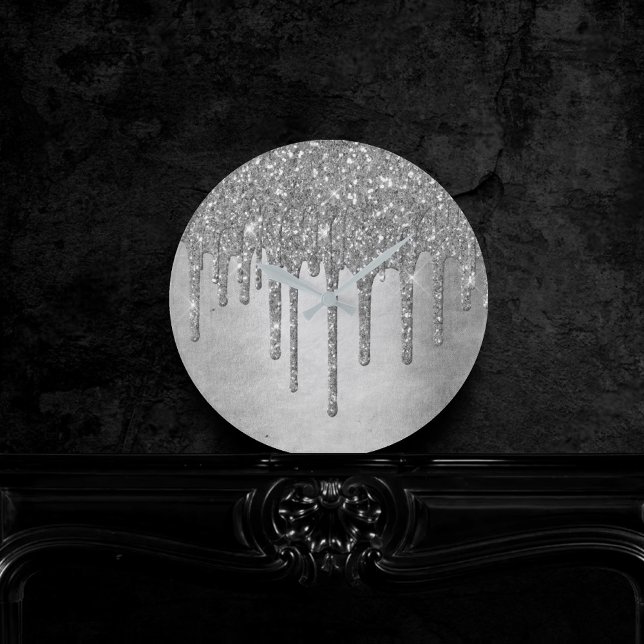 Drilling Silvery Glitzer | Platinum Imitats Metall Runde Wanduhr (Von Creator hochgeladen)