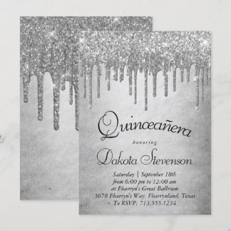 Drilling Silvery Glitzer | Platinum Quinceanera Einladung
