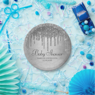 Drilling Silvery Glitzer Platinum Sparkle Dusche Pappteller
