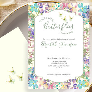Drillinge Kleine Schmetterlinge Florale Babyparty Einladung