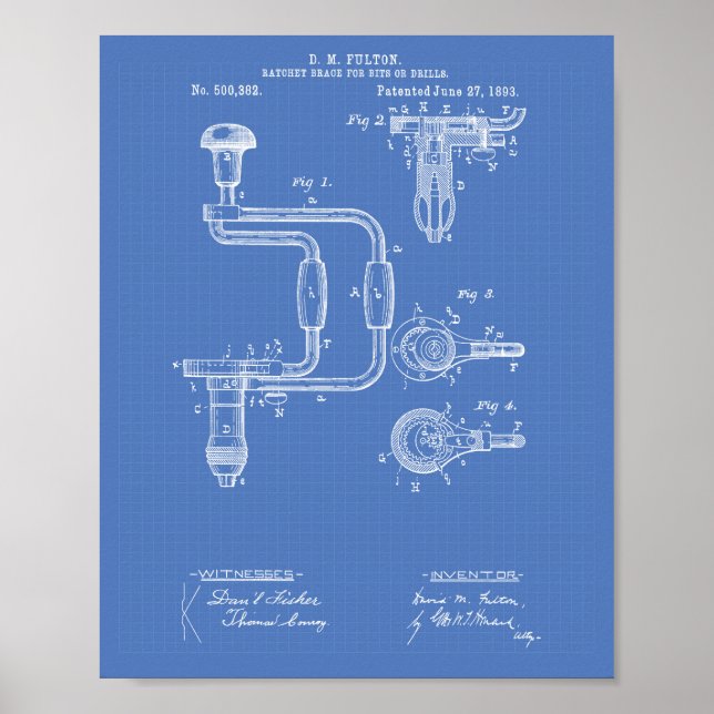 Drills 1893 Patent Art Blueprint Poster (Vorne)