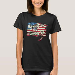 Dring'Em Ringin'Em USA FLag Horseshoe Pitchin T-Shirt