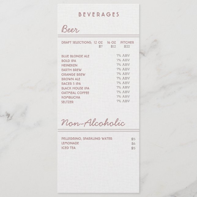 Drink 4,5" x 6,25" Flat Menu Card für Bier & Wein Menükarte (Vorderseite)