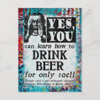 Drink Beer Postcard - Funny Vintage Ad