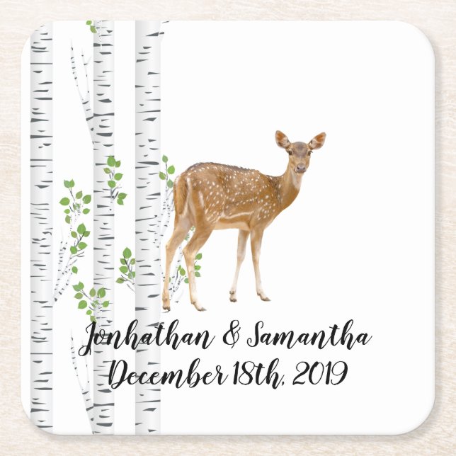 Drink Coasters Deer Buck Woodland Jagd Rechteckiger Pappuntersetzer (Vorderseite)