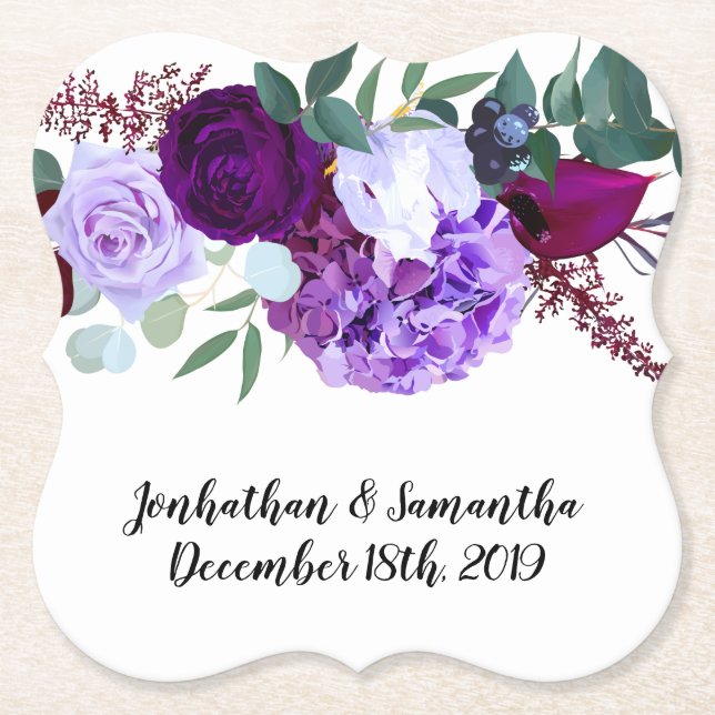 Drink Coasters Lavendel Hibiskus auf Weiß Untersetzer (Vorderseite)