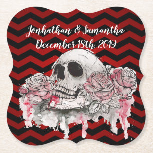 Drink Coasters Schädel Rose Gothic Zickzack Rot Untersetzer