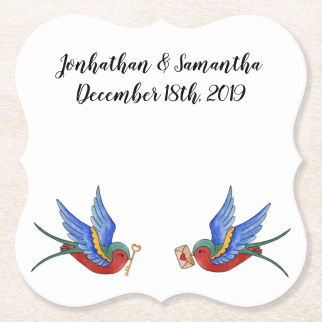 Drink Coasters Traditioneller Bird Tattoo Sparrow  Untersetzer (Vorderseite)