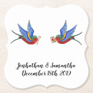 Drink Coasters Traditioneller Bird Tattoo Sparrow  Untersetzer