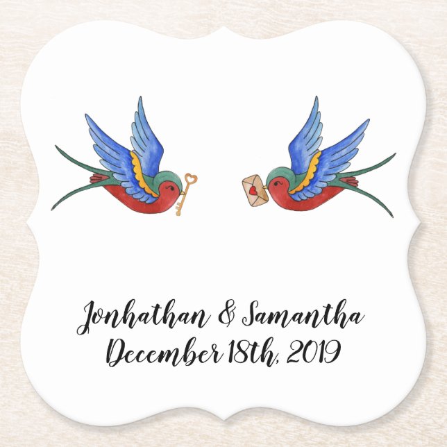 Drink Coasters Traditioneller Bird Tattoo Sparrow  Untersetzer (Vorderseite)