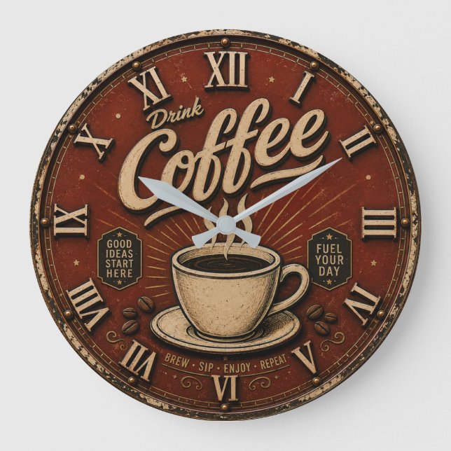 Drink Coffee Große Wanduhr (Vorderseite)