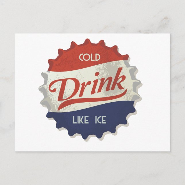 Drink Ice Cold Cola Flasche Cap Postkarte (Vorderseite)
