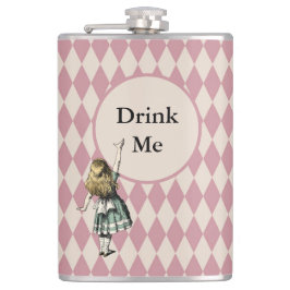 Drink Me Alice im Wunderland Green Mauve Checkered Flachmann