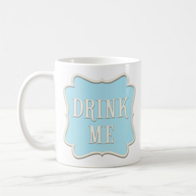 "Drink Me" Märchen Tee Party Pastel Blue Kaffeetasse (Links)