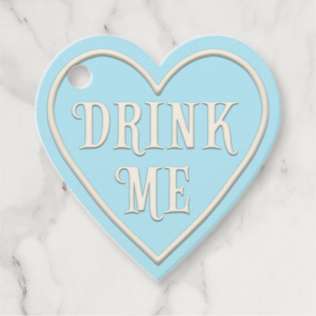 "Drink Me" Tee Party Blue Heart Personalisiert Geschenkanhänger (Vorderseite)