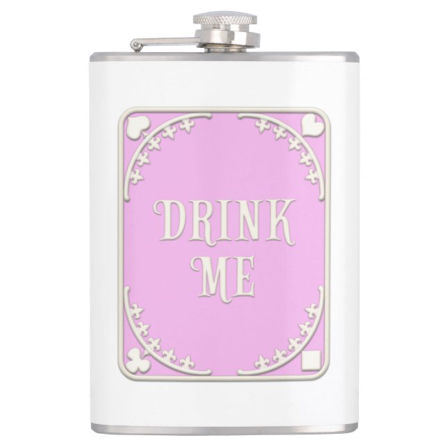 "Drink Me" Whimsical Viktorianisch Filigree Pink Flachmann (Vorderseite)