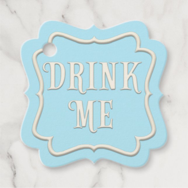"Drink Me" Wunderland Tee Party Blau Personalisier Geschenkanhänger (Vorderseite)
