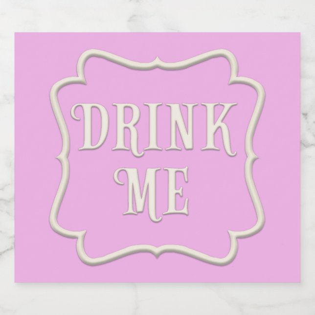 "Drink Me" Wunderland Tee Party Fanciful Pink Alkoholflaschenetikett (Einzelnes Label)