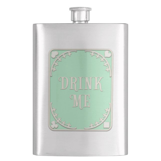 "Drink Me" Wunderland Tee Party Grünes Emblem Flachmann (Vorderseite)