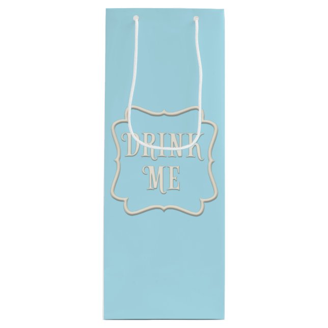 "Drink Me" Wunderland Tee Party Pastel Blue Geschenktüte Für Weinflaschen (Vorderseite)
