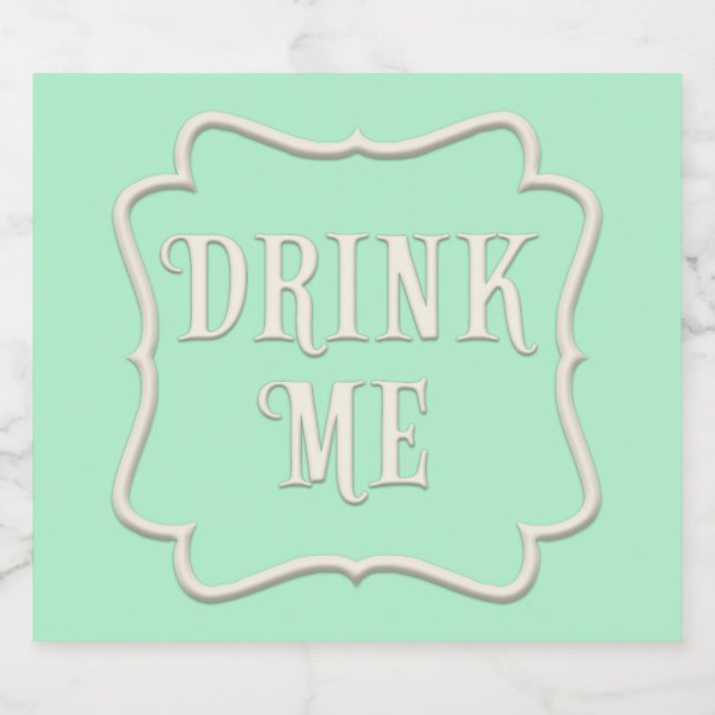 "Drink Me" Wunderland Tee Party Pastel Green Alkoholflaschenetikett (Einzelnes Label)